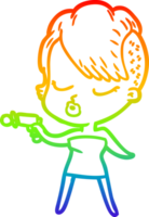 rainbow gradient line drawing of a cartoon pretty hipster girl png