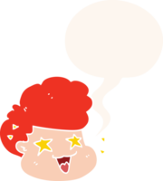 cartoon excited boy with speech bubble in retro style png