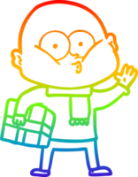 rainbow gradient line drawing of a cartoon bald man staring png
