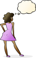 cartoon woman posing in dress with thought bubble png