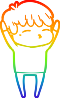 rainbow gradient line drawing of a cartoon curious boy png