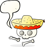 dibujado habla burbuja dibujos animados cráneo en mexicano sombrero png