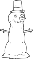 drawn black and white cartoon snowman in top hat png