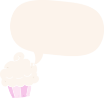 funny cartoon cupcake with speech bubble in retro style png