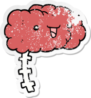 distressed sticker of a happy cartoon brain png