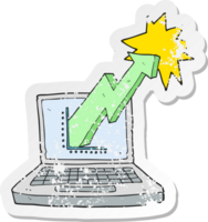 retro distressed sticker of a cartoon laptop computer with business graph png