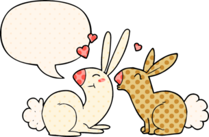 cartoon rabbits in love with speech bubble in comic book style png