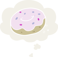 cartoon donut with thought bubble in retro style png