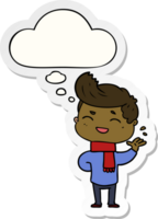cartoon man laughing with thought bubble as a printed sticker png