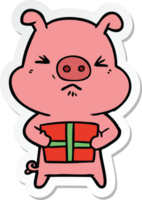 etichetta di un' cartone animato arrabbiato maiale con Natale presente png