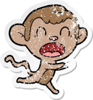 distressed sticker of a shouting cartoon monkey png