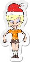 retro distressed sticker of a cartoon woman ready for christmas png