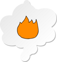 cartoon fire with thought bubble as a printed sticker png