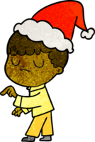 Hand gezeichnet texturiert Karikatur von ein mürrisch Junge tragen Santa Hut png