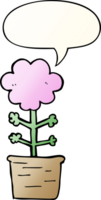 cute cartoon flower with speech bubble in smooth gradient style png