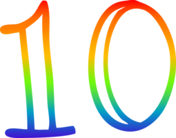 rainbow gradient line drawing of a cartoon number 10 png