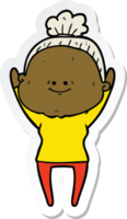 sticker of a cartoon happy old woman png