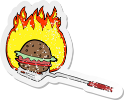 retro distressed sticker of a cartoon cooking burger png