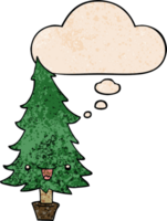 cute cartoon christmas tree with thought bubble in grunge texture style png