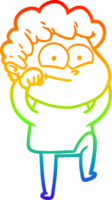 rainbow gradient line drawing of a cartoon happy man png