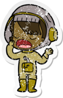 distressed sticker of a cartoon astronaut girl yawning png