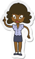 sticker of a cartoon happy woman with idea png