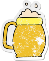 distressed sticker of a quirky hand drawn cartoon pint of beer png