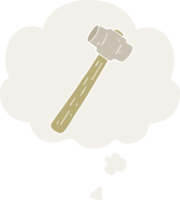 cartoon sledgehammer with thought bubble in retro style png