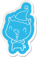 gelukkig eigenzinnig tekenfilm sticker van een varken vervelend de kerstman hoed png