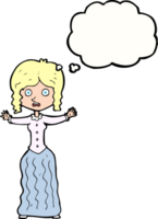 cartoon worried victorian woman with thought bubble png