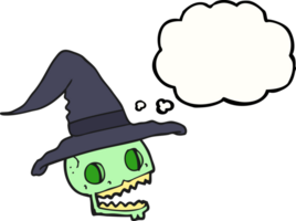 drawn thought bubble cartoon skulll wearing witch hat png