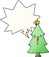 cartoon christmas tree with speech bubble in smooth gradient style png