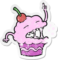 distressed sticker of a cartoon cupcake png