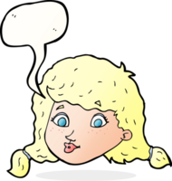 cartone animato bella femmina viso con discorso bolla png