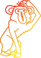 warm gradient line drawing of a cartoon chimp scratching head png