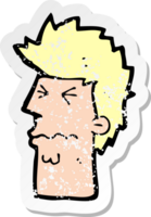 retro distressed sticker of a cartoon stressed out face png