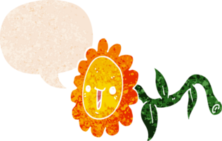 cartoon flower with speech bubble in grunge distressed retro textured style png