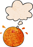 cartoon orange with thought bubble in grunge texture style png