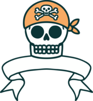Traditionelles Tattoo mit Banner eines Piratenschädels png