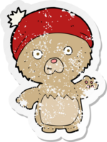 retro nödställd klistermärke av en tecknad söt nallebjörn i hatt png
