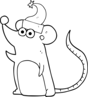 tiré noir et blanc dessin animé Souris Noël chapeau png