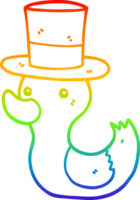 rainbow gradient line drawing of a cartoon duck wearing top hat png