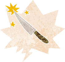 dibujos animados agudo cocina cuchillo con habla burbuja en grunge afligido retro texturizado estilo png