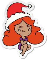 hand drawn christmas sticker cartoon of kawaii girl png