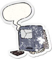 cartoon broken old computer with speech bubble distressed distressed old sticker png