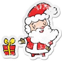 distressed sticker of a cartoon santa claus png