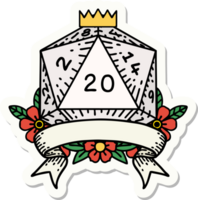 sticker of a natural 20 critical hit D20 dice roll png