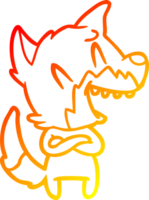 warm helling lijn tekening van een lachend vos tekenfilm png