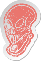 distressed old cartoon sticker of a skull head png