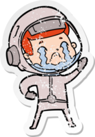 distressed sticker of a cartoon crying astronaut png